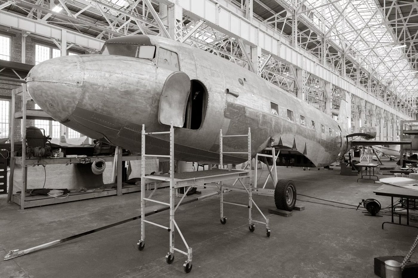 Aircraft under restoration in hangar